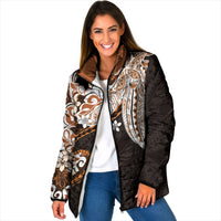 Monstera Plumeria Flowers Orange Padded Jacket Polynesian Pattern