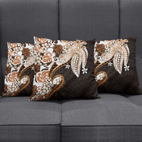 Monstera Plumeria Flowers Orange Pillow Cover Polynesian Pattern