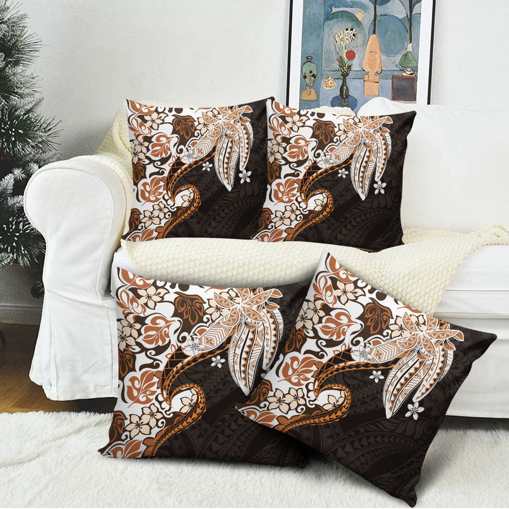 Monstera Plumeria Flowers Orange Pillow Cover Polynesian Pattern