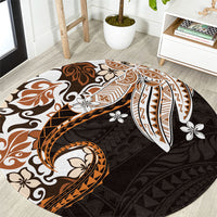 Monstera Plumeria Flowers Orange Round Carpet Polynesian Pattern