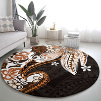 Monstera Plumeria Flowers Orange Round Carpet Polynesian Pattern