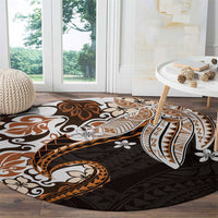 Monstera Plumeria Flowers Orange Round Carpet Polynesian Pattern