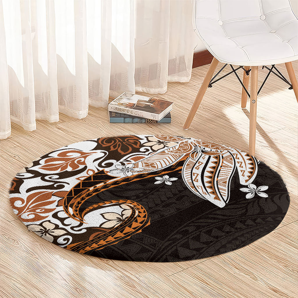 Monstera Plumeria Flowers Orange Round Carpet Polynesian Pattern