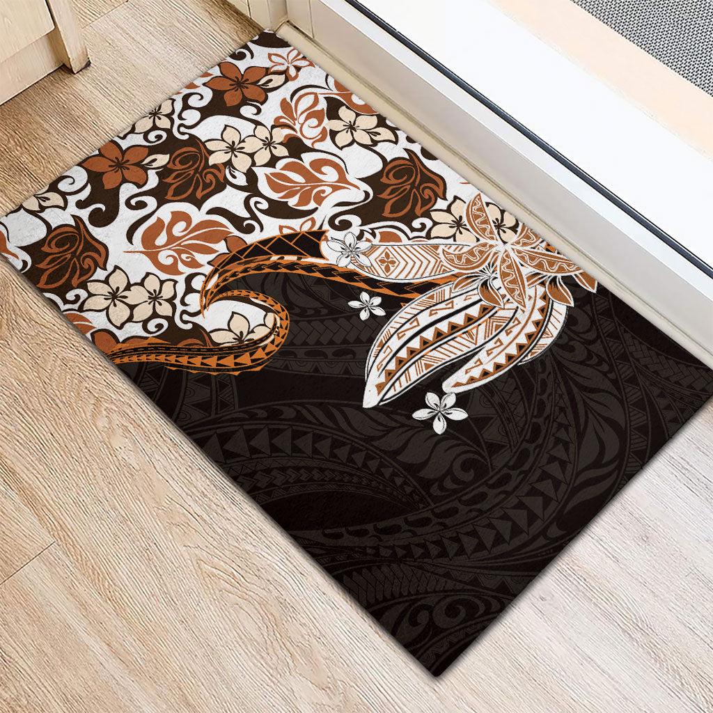 Monstera Plumeria Flowers Orange Rubber Doormat Polynesian Pattern LT01 - Polynesian Pride