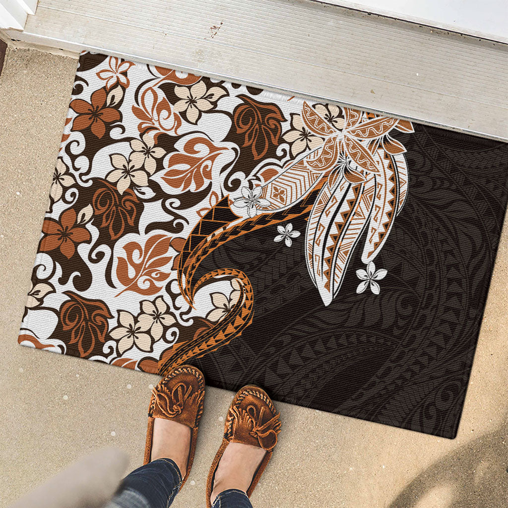 Monstera Plumeria Flowers Orange Rubber Doormat Polynesian Pattern LT01 - Polynesian Pride
