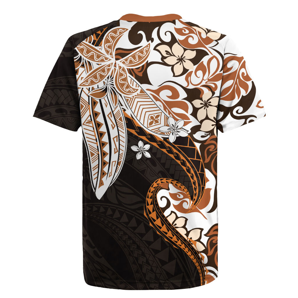 Monstera Plumeria Flowers Orange Rugby Jersey Polynesian Pattern