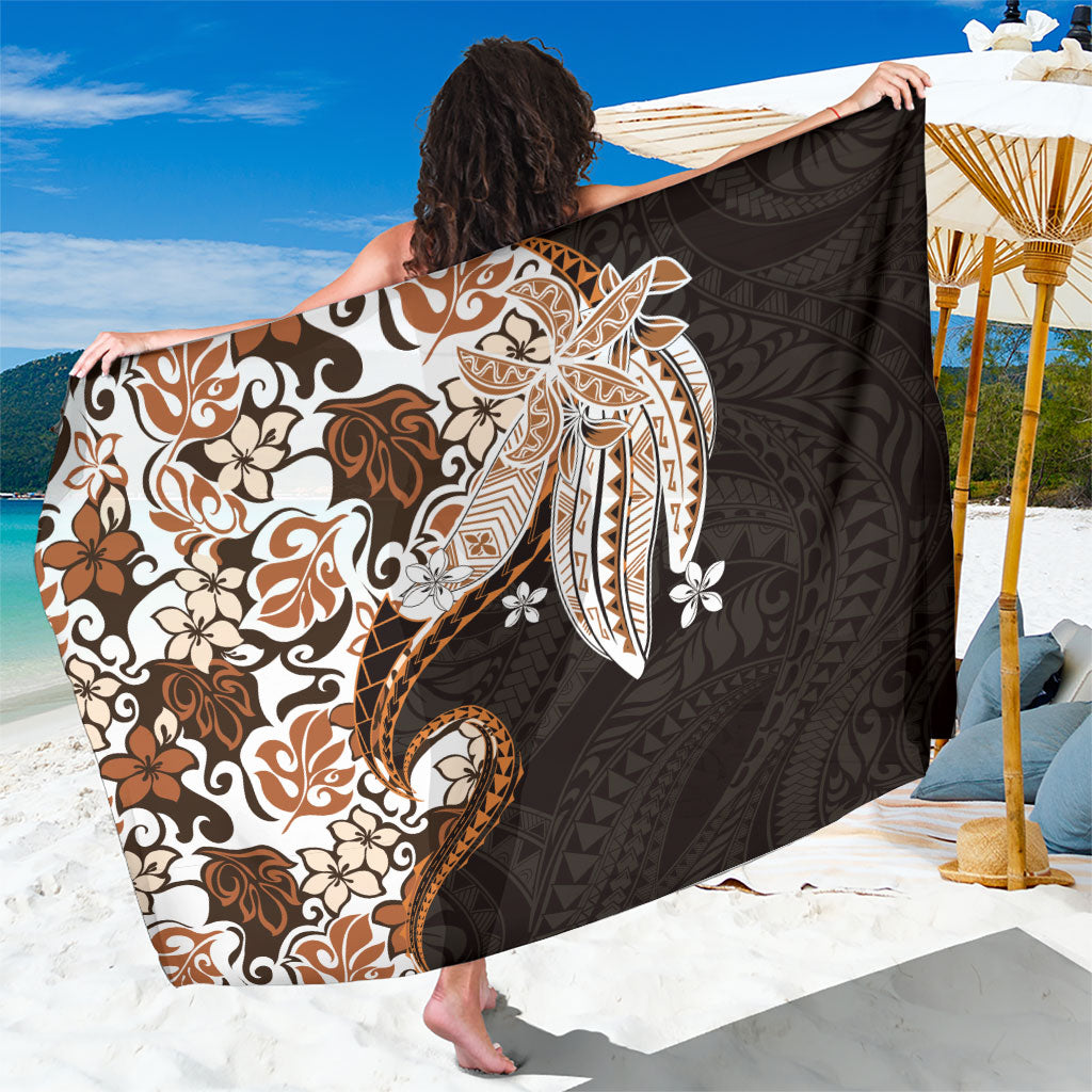 Monstera Plumeria Flowers Orange Sarong Polynesian Pattern