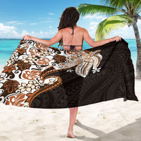 Monstera Plumeria Flowers Orange Sarong Polynesian Pattern