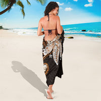 Monstera Plumeria Flowers Orange Sarong Polynesian Pattern