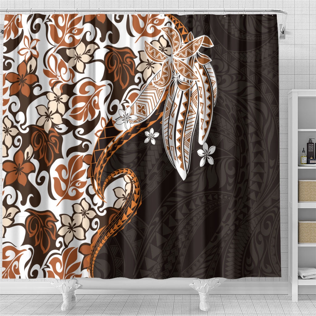 Monstera Plumeria Flowers Orange Shower Curtain Polynesian Pattern