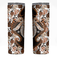 Monstera Plumeria Flowers Orange Skinny Tumbler Polynesian Pattern
