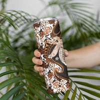 Monstera Plumeria Flowers Orange Skinny Tumbler Polynesian Pattern