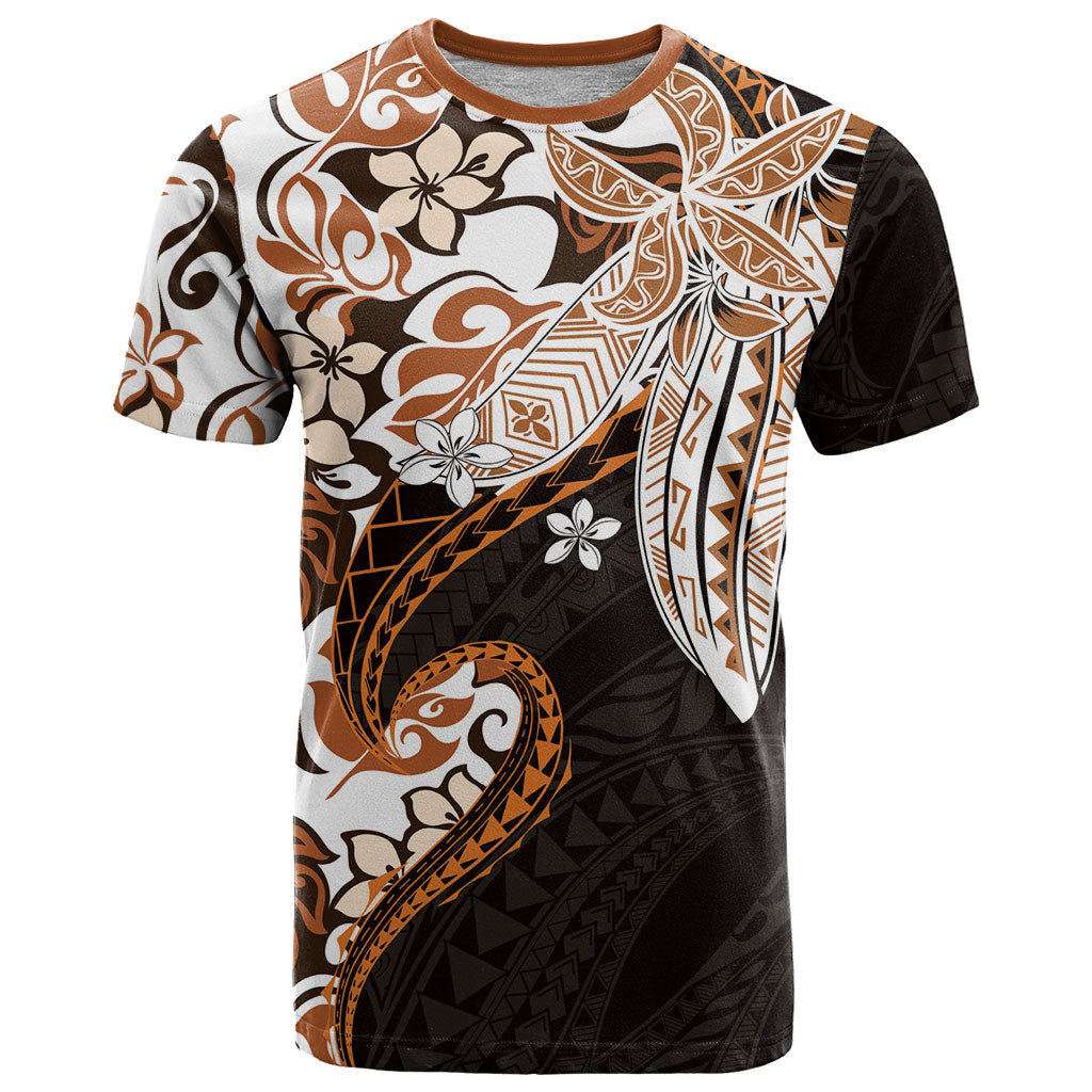 Monstera Plumeria Flowers Orange T Shirt Polynesian Pattern