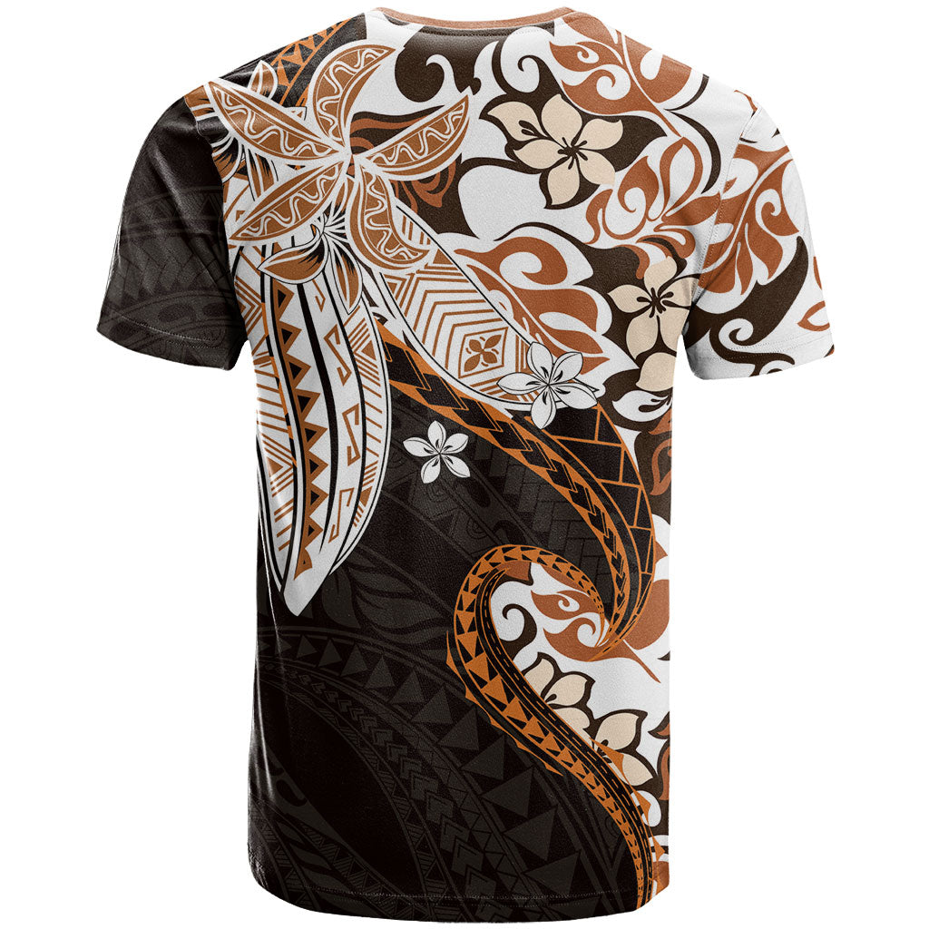 Monstera Plumeria Flowers Orange T Shirt Polynesian Pattern