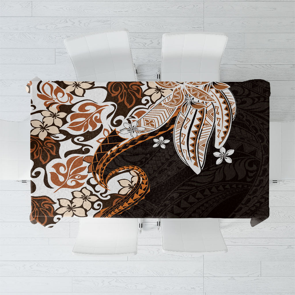 Monstera Plumeria Flowers Orange Tablecloth Polynesian Pattern