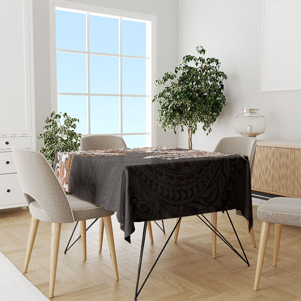 Monstera Plumeria Flowers Orange Tablecloth Polynesian Pattern