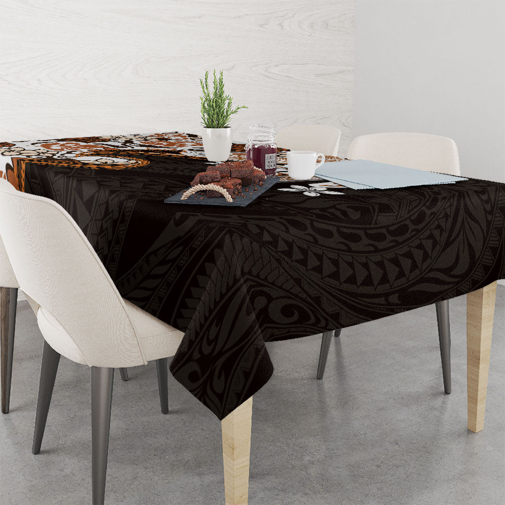 Monstera Plumeria Flowers Orange Tablecloth Polynesian Pattern