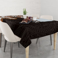 Monstera Plumeria Flowers Orange Tablecloth Polynesian Pattern