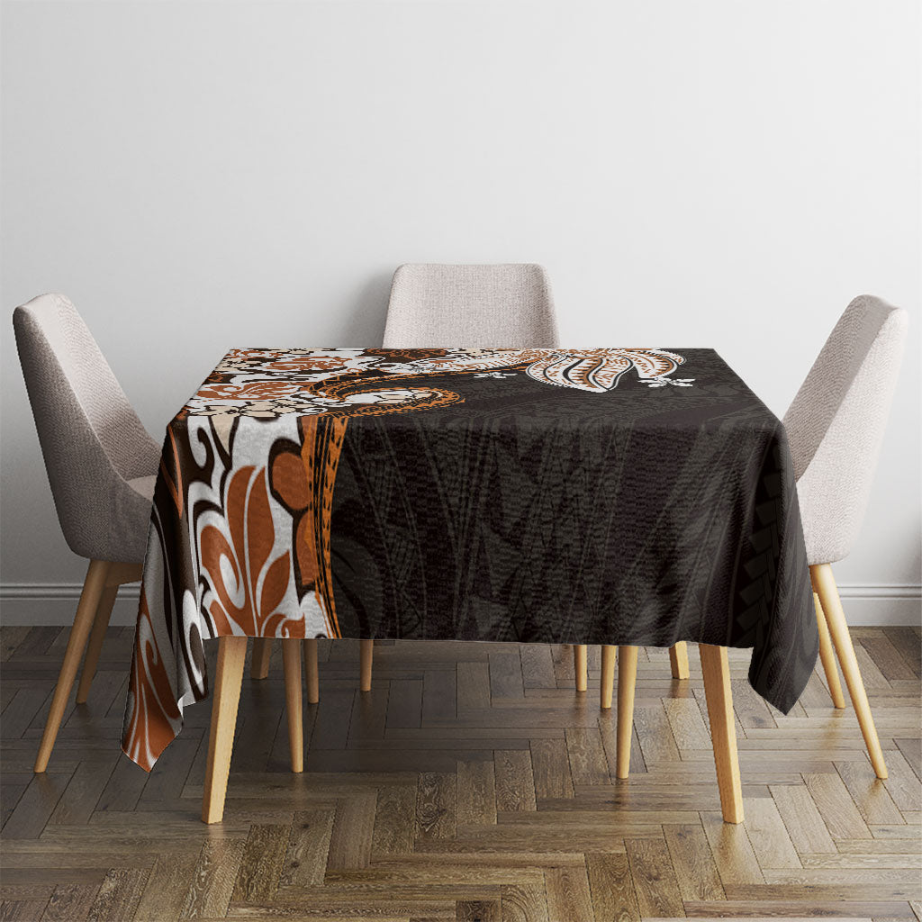 Monstera Plumeria Flowers Orange Tablecloth Polynesian Pattern