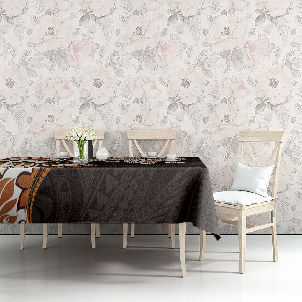 Monstera Plumeria Flowers Orange Tablecloth Polynesian Pattern