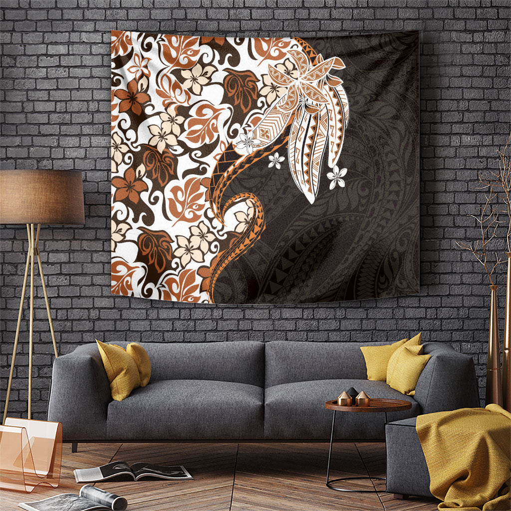 Monstera Plumeria Flowers Orange Tapestry Polynesian Pattern LT01 Orange - Polynesian Pride