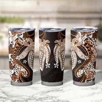 Monstera Plumeria Flowers Orange Tumbler Cup Polynesian Pattern