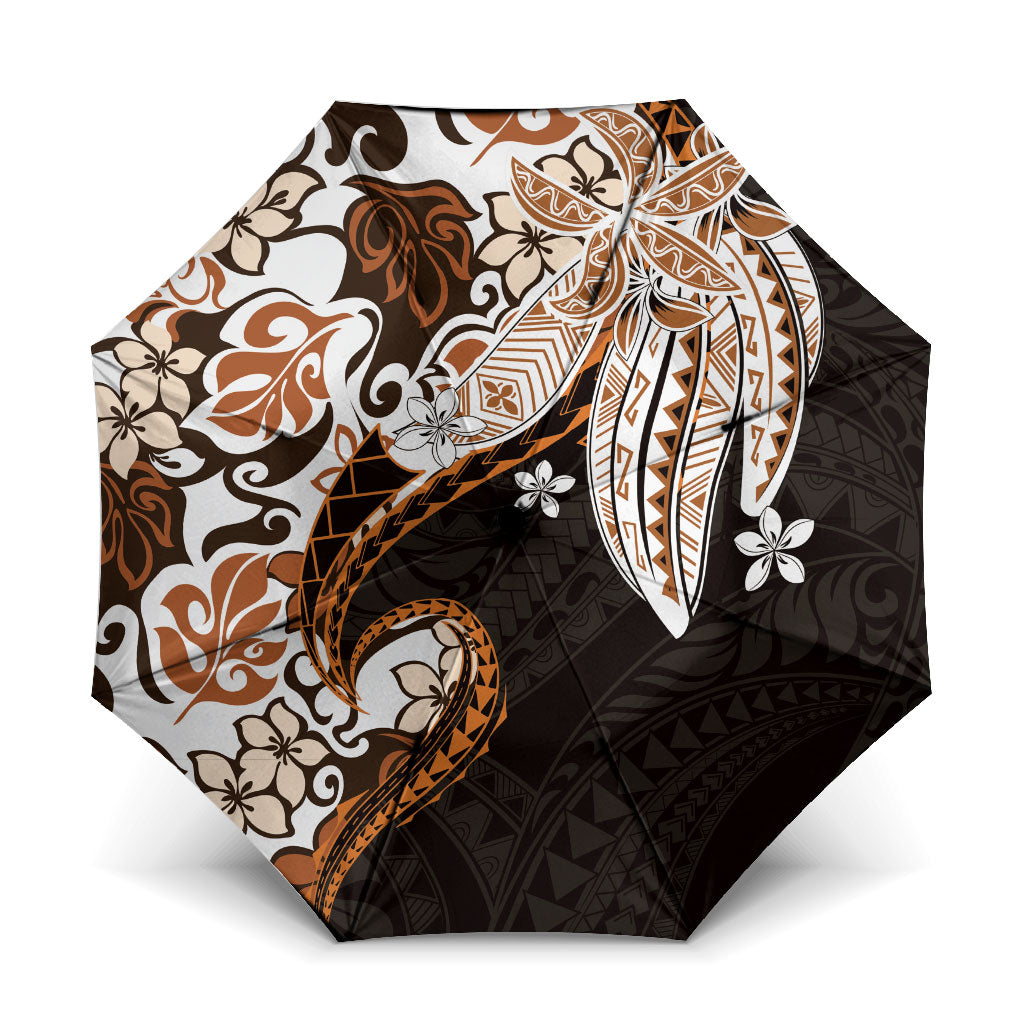 Monstera Plumeria Flowers Orange Umbrella Polynesian Pattern LT01 One Size Folded 11.42 inch Opened Diameter 37.4 inch Orange - Polynesian Pride