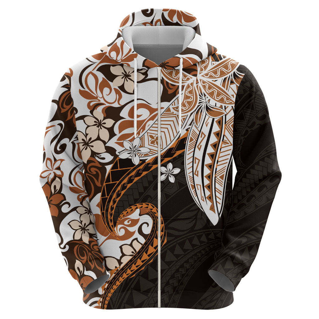 Monstera Plumeria Flowers Orange Zip Hoodie Polynesian Pattern LT01 - Polynesian Pride