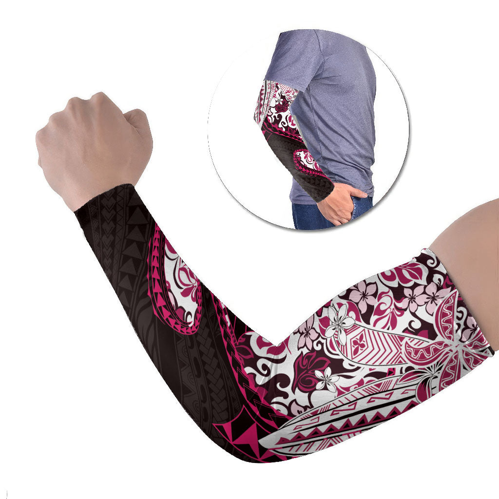 Monstera Plumeria Flowers Pink Arm Sleeves Polynesian Pattern LT01 Set of 2 Pink - Polynesian Pride