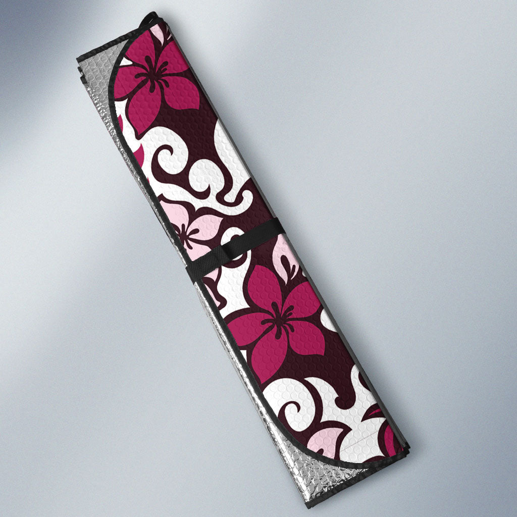 Monstera Plumeria Flowers Pink Auto Sun Shade Polynesian Pattern
