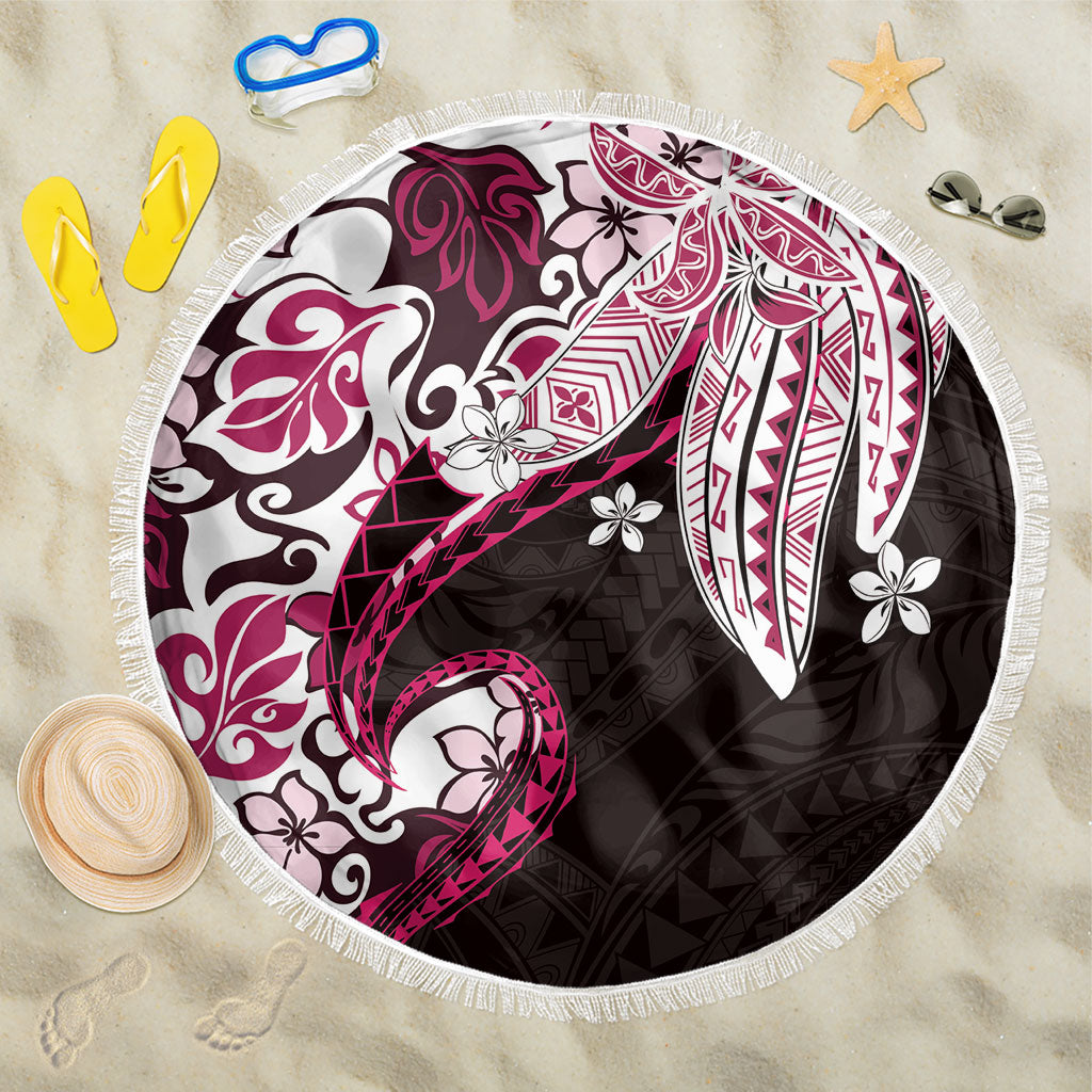 Monstera Plumeria Flowers Pink Beach Blanket Polynesian Pattern LT01 One Size 150cm Pink - Polynesian Pride