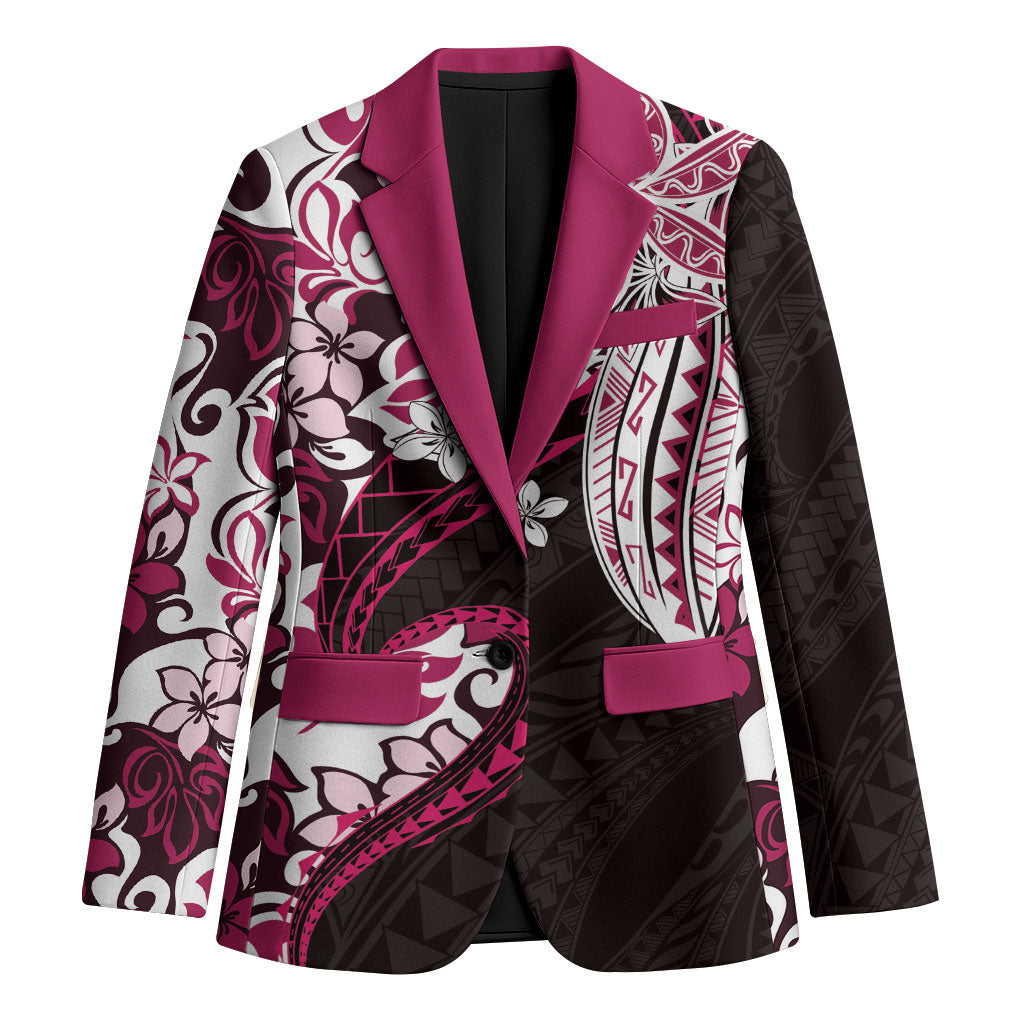 Monstera Plumeria Flowers Pink Blazer Polynesian Pattern