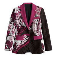 Monstera Plumeria Flowers Pink Blazer Polynesian Pattern