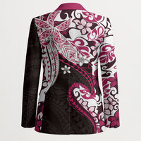 Monstera Plumeria Flowers Pink Blazer Polynesian Pattern