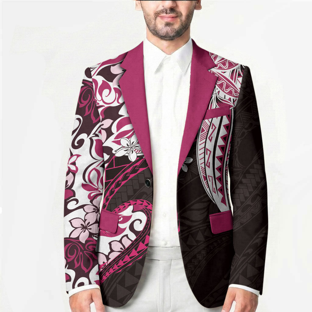 Monstera Plumeria Flowers Pink Blazer Polynesian Pattern