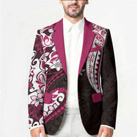 Monstera Plumeria Flowers Pink Blazer Polynesian Pattern