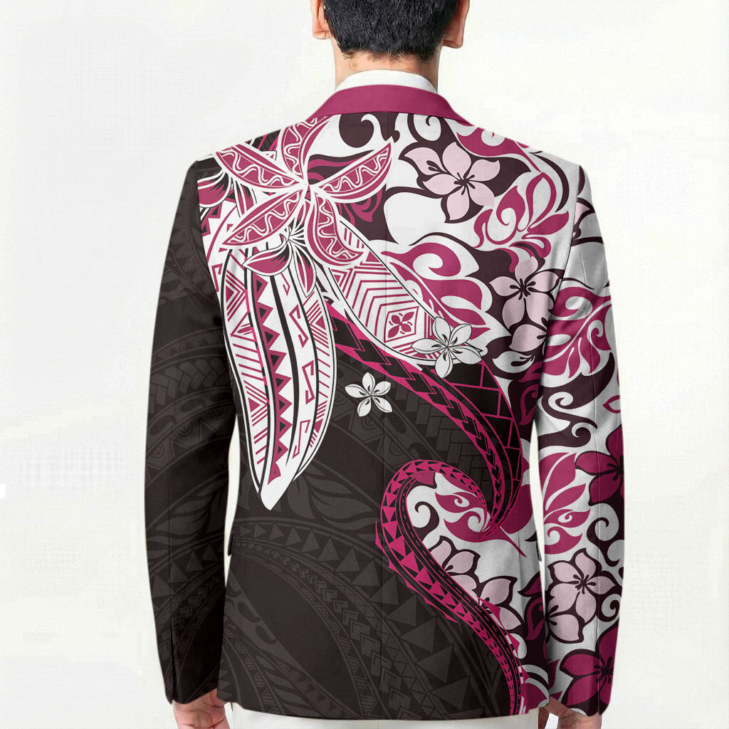 Monstera Plumeria Flowers Pink Blazer Polynesian Pattern