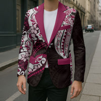 Monstera Plumeria Flowers Pink Blazer Polynesian Pattern