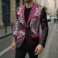 Monstera Plumeria Flowers Pink Blazer Polynesian Pattern