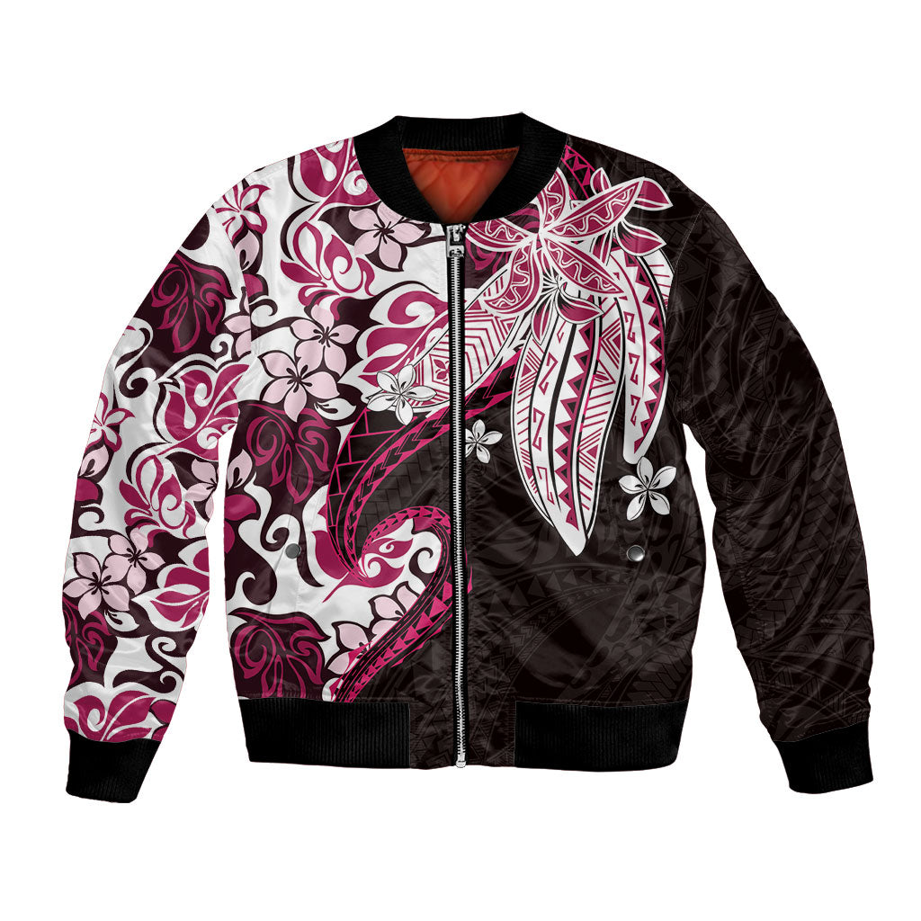 Monstera Plumeria Flowers Pink Bomber Jacket Polynesian Pattern