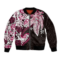 Monstera Plumeria Flowers Pink Bomber Jacket Polynesian Pattern
