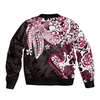 Monstera Plumeria Flowers Pink Bomber Jacket Polynesian Pattern