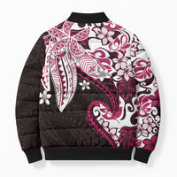 Monstera Plumeria Flowers Pink Bomber Puffer Jacket Polynesian Pattern