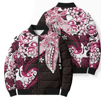 Monstera Plumeria Flowers Pink Bomber Puffer Jacket Polynesian Pattern