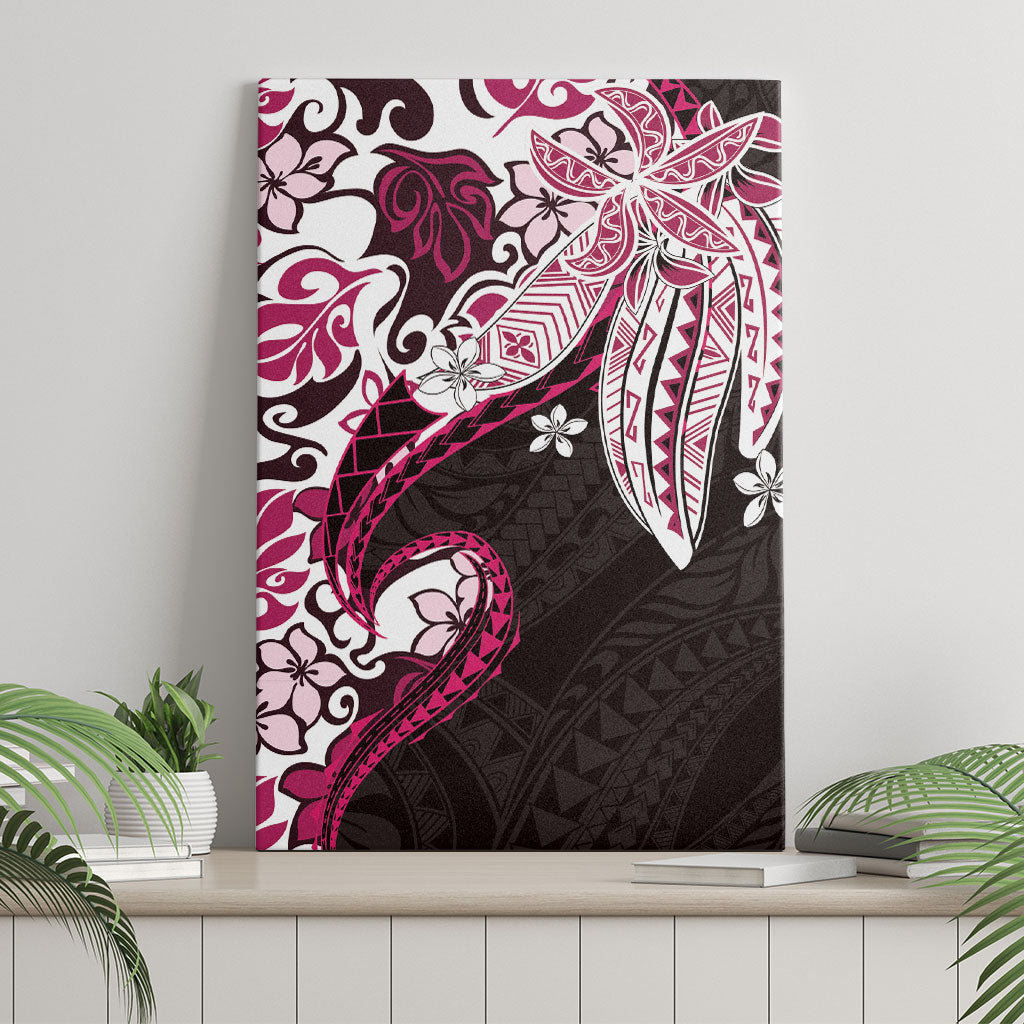 Monstera Plumeria Flowers Pink Canvas Wall Art Polynesian Pattern