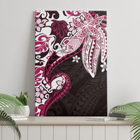 Monstera Plumeria Flowers Pink Canvas Wall Art Polynesian Pattern