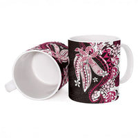 Monstera Plumeria Flowers Pink Ceramic Mug Polynesian Pattern