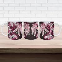 Monstera Plumeria Flowers Pink Ceramic Mug Polynesian Pattern