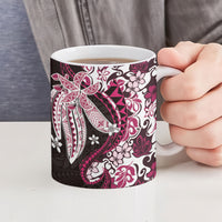 Monstera Plumeria Flowers Pink Ceramic Mug Polynesian Pattern