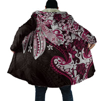 Monstera Plumeria Flowers Pink Cloak Polynesian Pattern